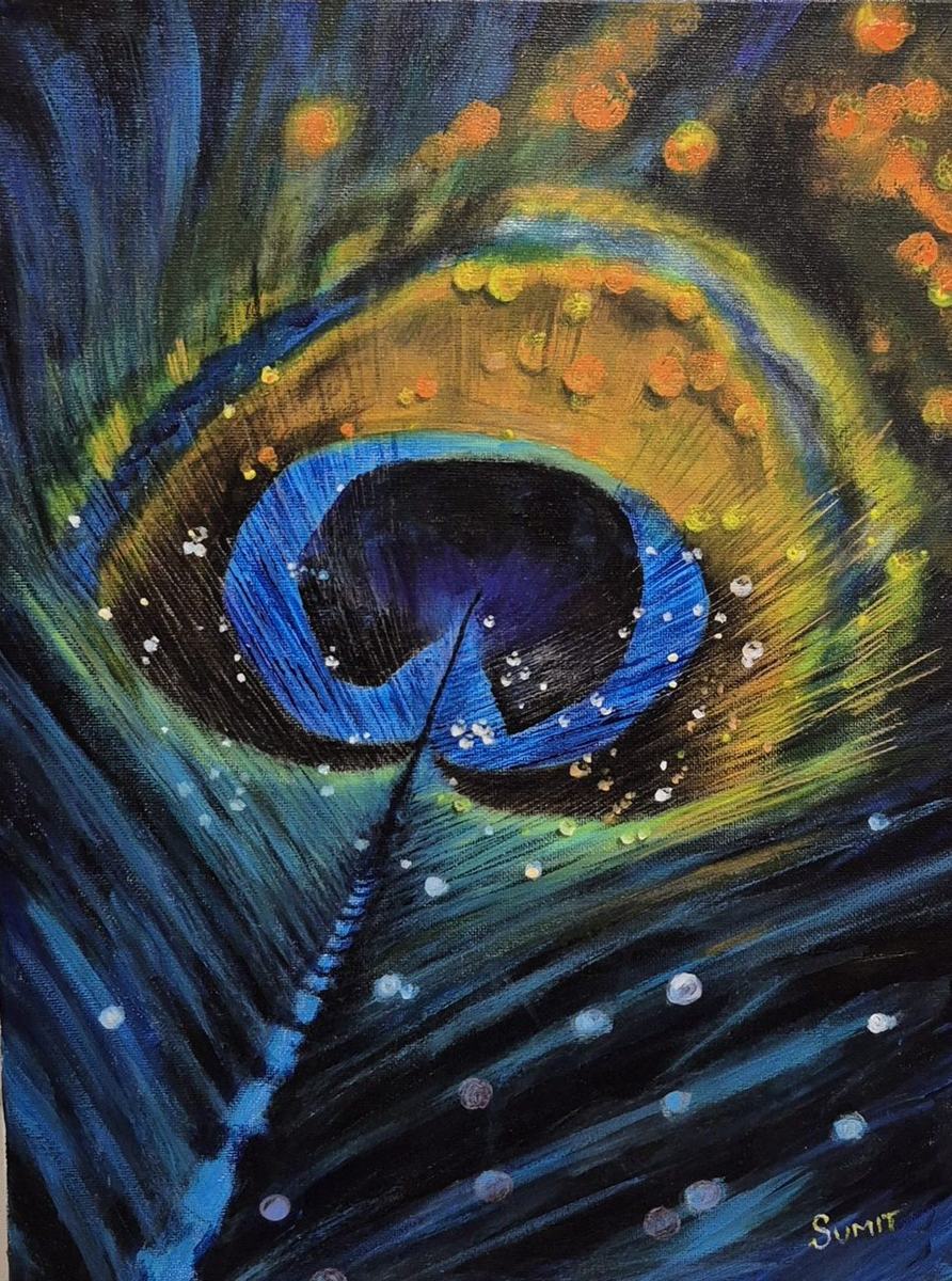 Feather of Krishna, an acrylic painting by Sumit Anand