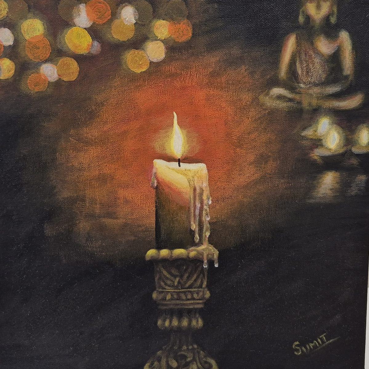 Flame of Serenity, an acrylic painting by Sumit Anand
